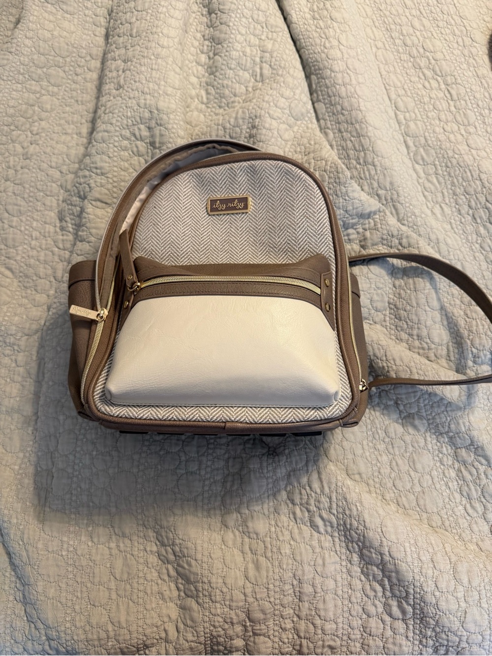 Itsy Ritsy Two-Tone Cream and Brown Mini Diaper Bag